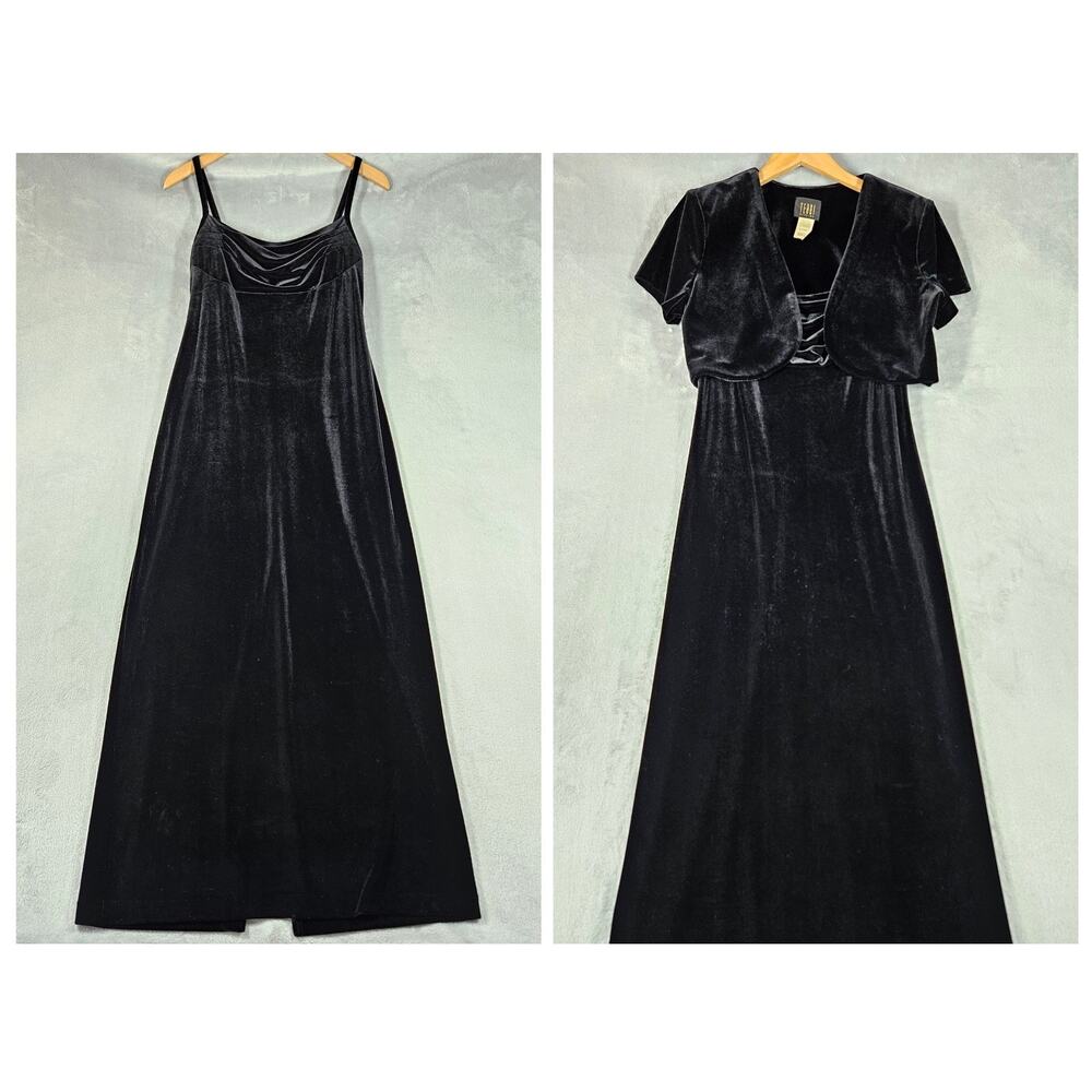VTG Y2K Teddi Evening Velvet Dress Women‎ 6 Drape Neck Babydoll 90s Whimsi Shrug